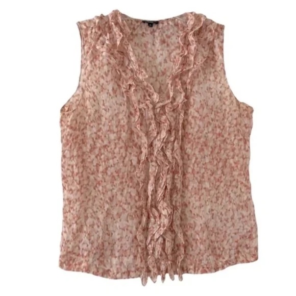 Talbots Tops - Talbots | Peach Watercolor Silk Ruffled Sleeveless Blouse, Size 14